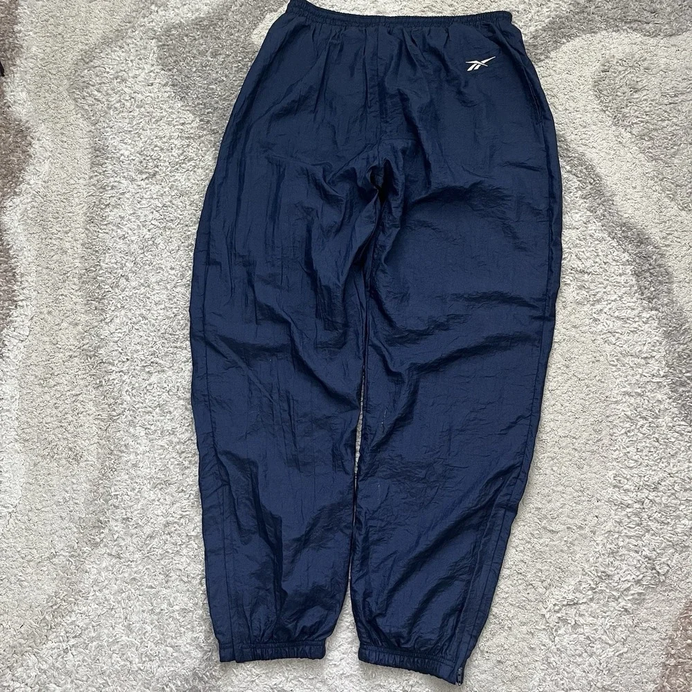 Vintage Reebok Track Pants Size XL Navy Blue Baggy Nylon Ankle Zip 90s